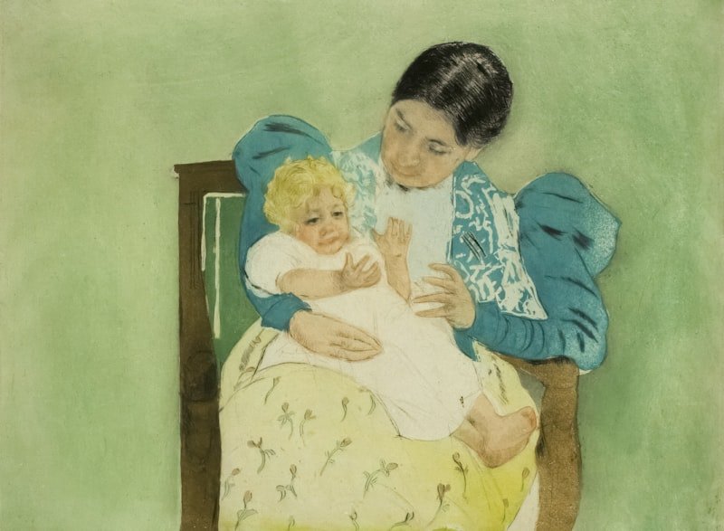 a painting of a woman holding a baby