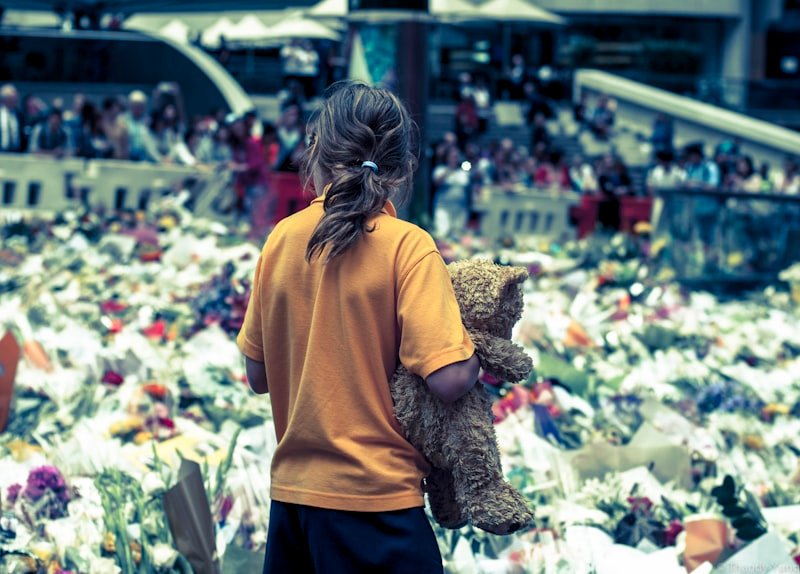 woman holding brown bear plush toy